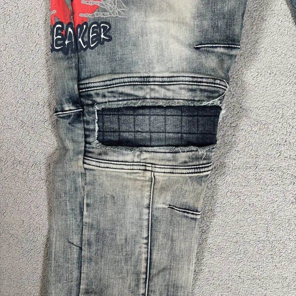 Decibel Jeans Mens 38x30 Denim Acid Wash Distressed Rip Paint Splatter Graffiti